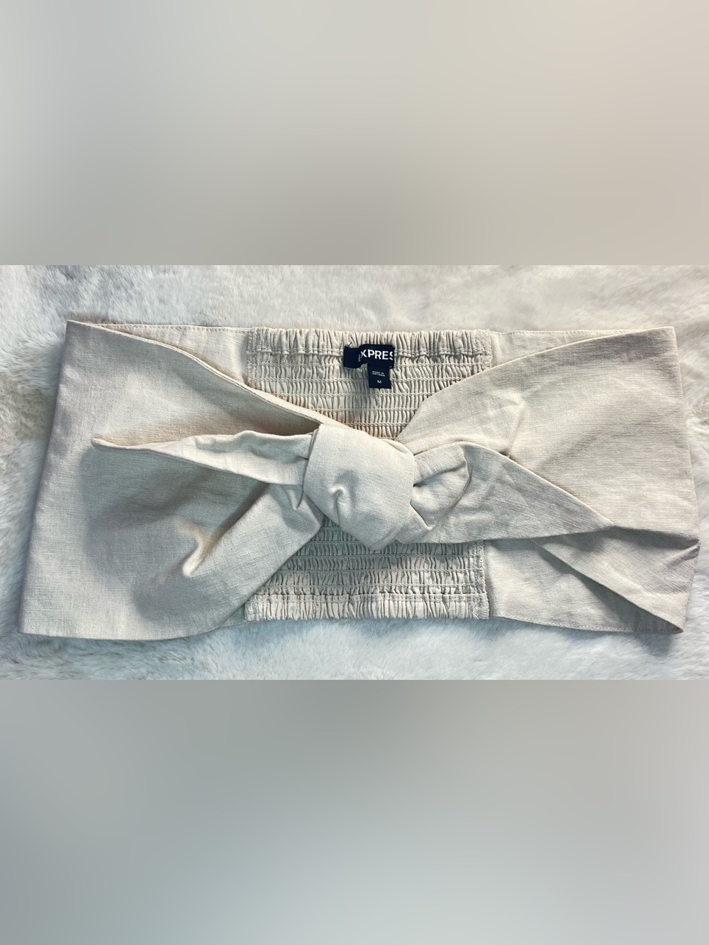 Express Linen Blend Bow Front Strapless Tube Top Ivory Medium